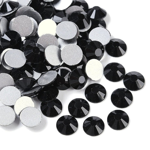 BeadsBalzar Beads & Crafts Glass Flat Back Rhinestone, Grade A, Back Plated, Faceted, Half Round, Jet