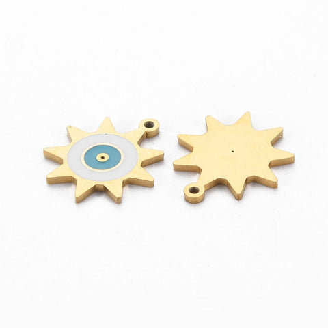 BeadsBalzar Beads & Crafts GOLDEN / BLUE (SP8758-G) (SP8758-X) 304 Stainless Steel Sun Pendant 12MM ( 2 PCS)