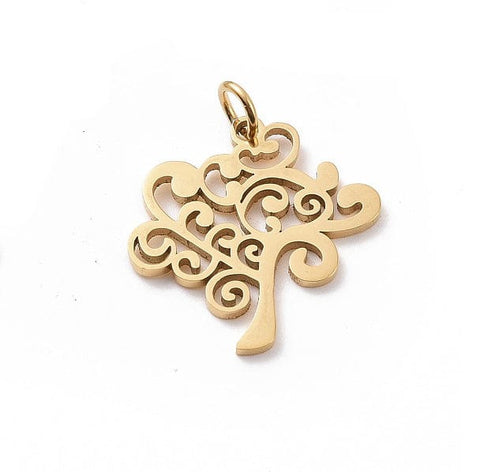 BeadsBalzar Beads & Crafts GOLDEN (ST9149-G) (ST9149-X) 304 Stainless Steel Pendants, Tree of Life, 20mm (2 PCS)