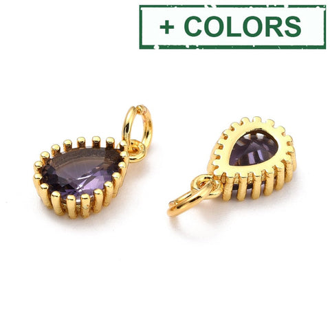 BeadsBalzar Beads & Crafts (GQD8005-X-4PC) Brass Micro Pave Cubic Zirconia Pendants Teardrop, 7.5x12mm (4 PCS)