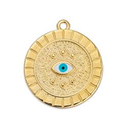 BeadsBalzar Beads & Crafts (GQE7342-A) GOLD / AQUA GQE7342-X-2PC) Alloy Round motif sun with setting navette pendant 24kt. Gold Plated (2 pc)