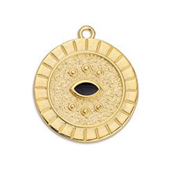 BeadsBalzar Beads & Crafts (GQE7342-B) GOLD / BLACK GQE7342-X-2PC) Alloy Round motif sun with setting navette pendant 24kt. Gold Plated (2 pc)