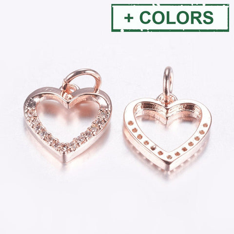 BeadsBalzar Beads & Crafts (GQH8773-X) Brass Micro Pave Cubic Zirconia Charms, Hollow Heart,  11.5x11x2mm (2 PCS)