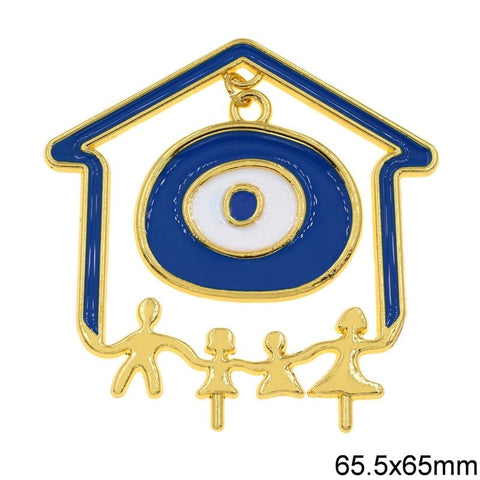 BeadsBalzar Beads & Crafts (GTH8947A) Casting House with Enameled Evil Eye Blue 65.5x65mm (1 PC)