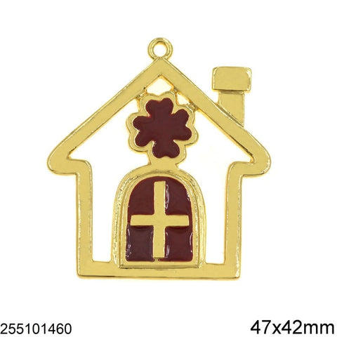 BeadsBalzar Beads & Crafts (GTP8950A) New Years Lucky Charm Church with Enamel 47x42mm (1 PC)