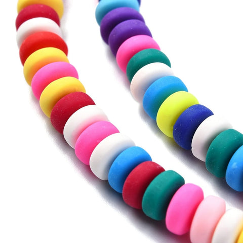 BeadsBalzar Beads & Crafts (HE9143-X) Polymer Clay Beads Strands, Flat Round, 6~7x3mm (1 STR)
