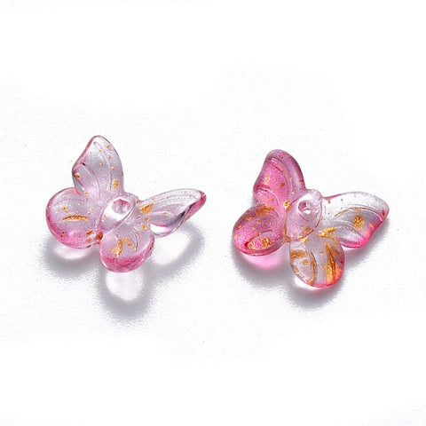 BeadsBalzar Beads & Crafts HOT PINK (BT8873-22F) (BT8873-X) Two Tone Transparent Spray Painted Glass, Butterfly, 9.5x11x3mm (30 PCS)