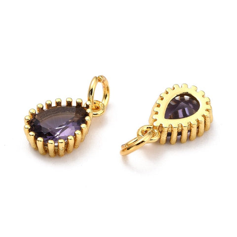 BeadsBalzar Beads & Crafts INDIGO (GQD8005-04) (GQD8005-X-4PC) Brass Micro Pave Cubic Zirconia Pendants Teardrop, 7.5x12mm (4 PCS)