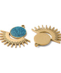 BeadsBalzar Beads & Crafts ION GOLD PLATED / BLUE Ion Plating(IP) 304 Stainless Steel Pendants, with Enamel and Glitter Powder, Sun Charm, Golden, 25mm