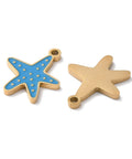 BeadsBalzar Beads & Crafts ION GOLD PLATED / BLUE Ion Plating(IP) 304 Stainless Steel Pendants, with Enamel, Starfish Charm, Golden  13x16mm