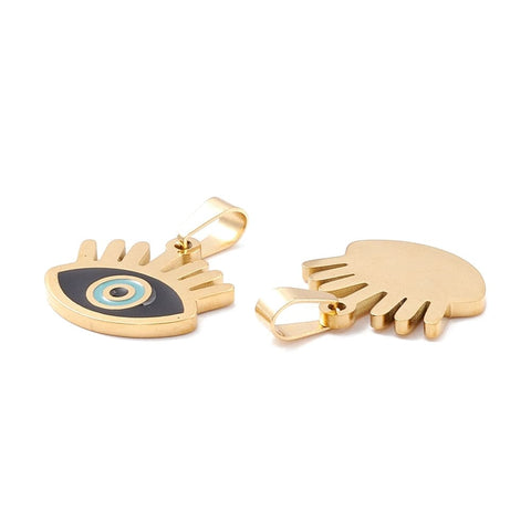 BeadsBalzar Beads & Crafts ION GOLD PLATED (SE8771G) (SE8771-X) 304 Stainless Steel Enamel Pendants, Eye, 15x15.5x1.5mm (2 PCS)