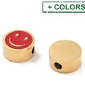 BeadsBalzar Beads & Crafts Ion Plated 304 Stainless Steel Enamel Beads, Flat Round with Smiling Face, 5x2.5mm