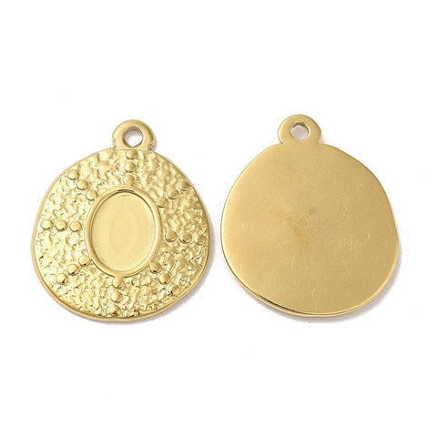 BeadsBalzar Beads & Crafts Ion Plated304 Stainless Steel Pendant Cabochon Settings, Oval Charms, 17.5x21mm