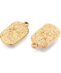 BeadsBalzar Beads & Crafts Ion Plating 304 Stainless Steel Pendants, Rectangle with Star Charm, Real 18K Gold Plated 18x10.5mm