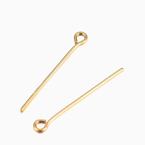 BeadsBalzar Beads & Crafts Ion Plating(IP) 304 Stainless Steel Eye Pins, Golden 40mm