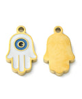 BeadsBalzar Beads & Crafts Ion Plating(IP) 304 Stainless Steel Manual Polishing Charms, Hamsa Hand/Hand of Miriam with Evil Eye, Golden, 11.5x7x1.5mm
