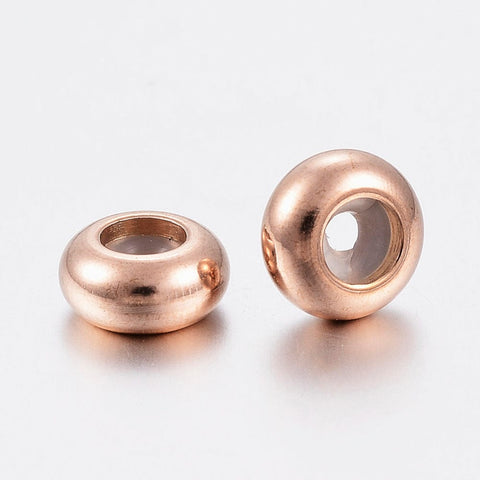 BeadsBalzar Beads & Crafts ION ROSE GD.PL. (SS8999-IRG) (SS8999-X) Stainless Steel Beads, with Plastic, Slider Beads, Rondelle, 6mm (4 PCS)