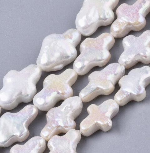 BeadsBalzar Beads & Crafts (KP8925-CR) Natural Baroque Keshi Pearl Cultured Freshwater Pearl, Cross, Seashell Color, 14~17mm (4 PCS)