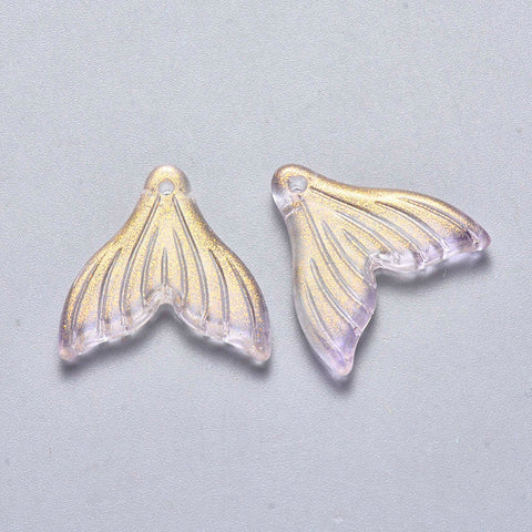 BeadsBalzar Beads & Crafts LILAC (TG8877-02) (TG8877-X) Transparent Spray Painted Glass Pendants, Fishtail Shape, 9x19.5x3.5mm (10 PCS)