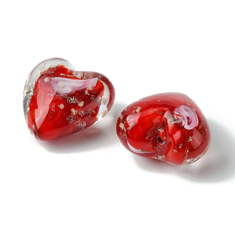 BeadsBalzar Beads & Crafts LuminousGold Sand Lampwork Beads, Glow in the Dark, Heart, Red Size: about 20.5mm