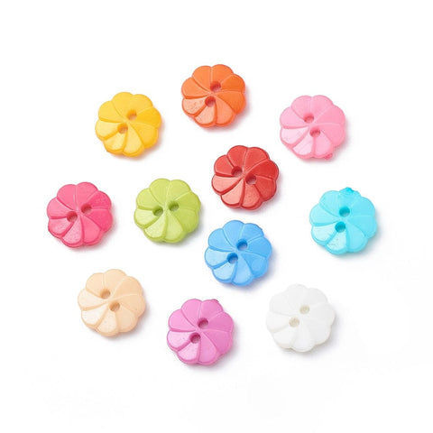 BeadsBalzar Beads & Crafts MIXED COLORS Acrylic Buttons, 2-Hole, Dyed, Flower, Size: about 13mm