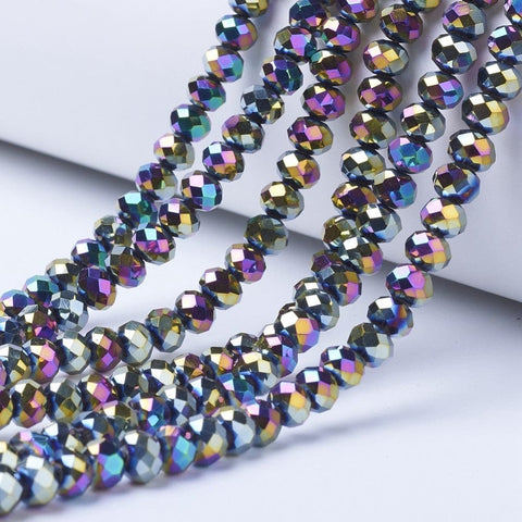 BeadsBalzar Beads & Crafts MULTI COLOR PLATED (BE8307-07) (BE8307-X) Electroplate Transparent Glass Beads, Full Plated, Faceted, Rondelle, 8x6mm (1 STR)