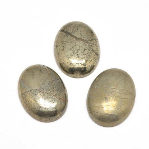 BeadsBalzar Beads & Crafts NATURAL PYRITE Synthetic & Natural Cabochons Flatbacks, Oval, Light 14mm
