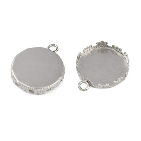 BeadsBalzar Beads & Crafts Non-Tarnish 304 Stainless Steel Pendant Cabochon Settings, Round, 21x25.5mm