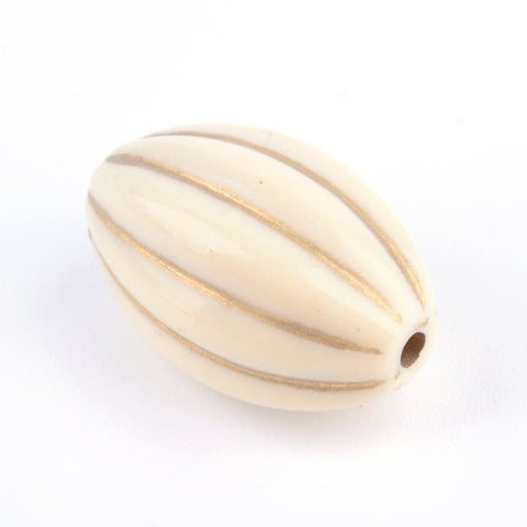BeadsBalzar Beads & Crafts Oval Plating Acrylic Beads, Golden Metal Enlaced, Beige Size: about 24mm long