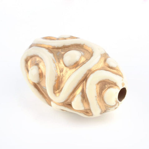 BeadsBalzar Beads & Crafts Oval Plating Acrylic Beads, Golden Metal Enlaced, Beige Size: about 33.5mm long