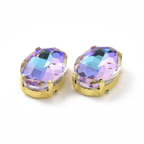 BeadsBalzar Beads & Crafts Oval Sew on Rhinestone, Faceted Glass Rhinestone, Golden Tone 201 Stainless Steel Settings, Vitrail Light, 18x13x7mm