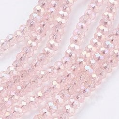 BeadsBalzar Beads & Crafts PEARL PINK Electroplate Glass Beads , AB Color Plated, Faceted Rondelle, 3x2mm