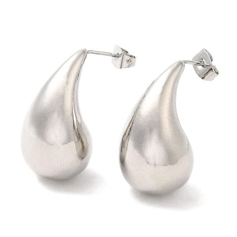 BeadsBalzar Beads & Crafts PLATINUM PLATED (GQE9196-P) (GQE9196-X) Brass Twist Teardrop Stud Earring, 26.5x14mm (1 PAIR)