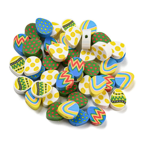 BeadsBalzar Beads & Crafts Polymer Clay Beads, Easter Egg, Mixed Color 8.5x10mm