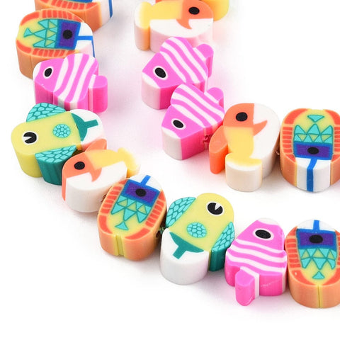 BeadsBalzar Beads & Crafts Polymer Clay Beads, Fish, Mixed Color, 9~11.5x6.5~9.5x4.5~5mm, Hole: 1.6mm