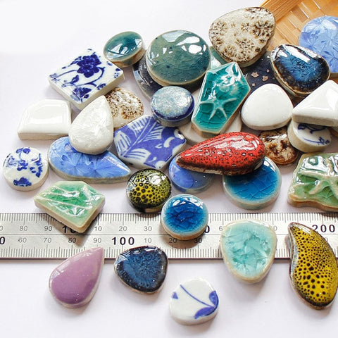 BeadsBalzar Beads & Crafts Porcelain Mosaic Tiles, Irregular Shape Mosaic Tiles Mixed Shapes & Color and Sizes
