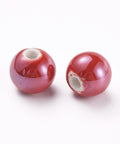 BeadsBalzar Beads & Crafts RED (CB8994-15) (CB8994-X) Handmade Porcelain Beads, Pearlized, Round, Red 10mm (10 PCS)