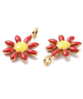 BeadsBalzar Beads & Crafts RED / GOLD (SF8722-01G) (SF8722-X) 304 Stainless Steel Charms, with Enamel, Flower, 7.5x10mm (5 PCS)