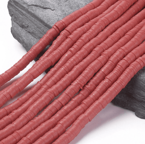 BeadsBalzar Beads & Crafts RED (HE6578-30) (HE6578-X) Handmade Polymer Clay Beads, Disc Heishi Beads 6mm (1 STR)