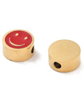 BeadsBalzar Beads & Crafts RED Ion Plated 304 Stainless Steel Enamel Beads, Flat Round with Smiling Face, 5x2.5mm