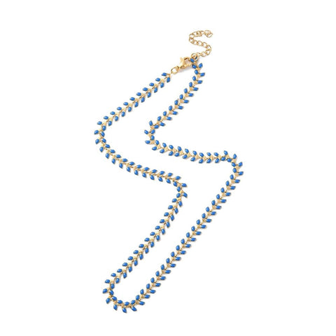 BeadsBalzar Beads & Crafts ROYAL BLUE 304 Stainless Enamel Ear of Wheat Link Chain Necklace, PVD Vacuum Plating
