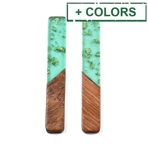 BeadsBalzar Beads & Crafts (RR8783-X) Resin & Walnut Wood Big Pendants, Rectangle Charm, 51.5x7.5x3mm (2 PCS)