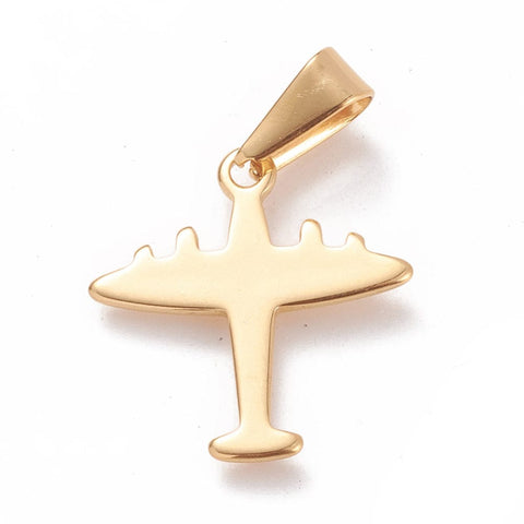 BeadsBalzar Beads & Crafts (SA8811-G) 304 Stainless Steel Pendants, Airplane, 20.5mm (1 PC)