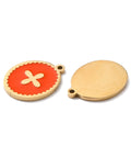 BeadsBalzar Beads & Crafts (SC8760R) Ion Plating(IP) 316 Surgical Stainless Steel Pendants, Enamel, Oval with Cross, Golden, Orange Red, 13mm (2 PCS)