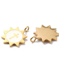 BeadsBalzar Beads & Crafts (SC8763G) Ion Plating(IP) 316 Surgical Stainless Steel Pendants, Enamel, Sun with Cross ,Golden, White, 14mm (2 PCS)
