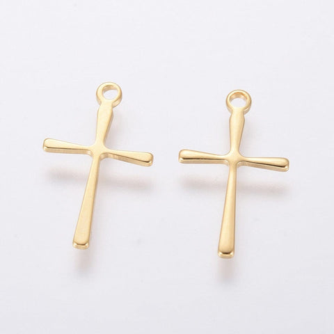 BeadsBalzar Beads & Crafts (SC8843-G) 304 Stainless Steel Pendants, Cross, Golden 9.5x16mm (10 PCS)