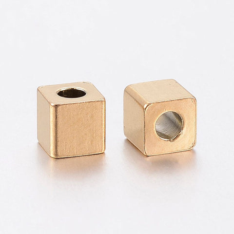 BeadsBalzar Beads & Crafts (SC8897-X-16PC) 304 Stainless Steel Beads, Cube, Golden (16 PCS)