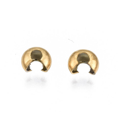 BeadsBalzar Beads & Crafts (SC8922-VG) 304 Stainless Steel Crimp Beads Covers, Vacuum Plating, Golden, 4x3.5x2.5mm (10 PCS)
