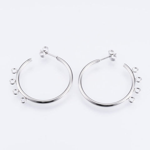 BeadsBalzar Beads & Crafts (SC8972-P) 304 Stainless Steel Stud Earrings, Half Hoop Earrings, 32mm (2 PCS)
