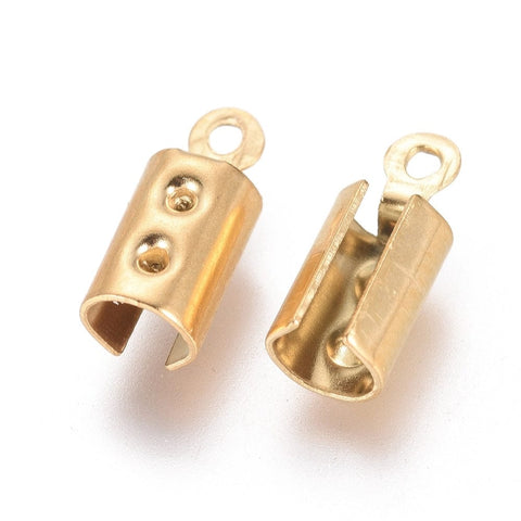 BeadsBalzar Beads & Crafts (SE6775A-20PC) 304 Stainless Steel Cord End, Folding Crimp Ends, Golden 4x10mm (20 PCS)